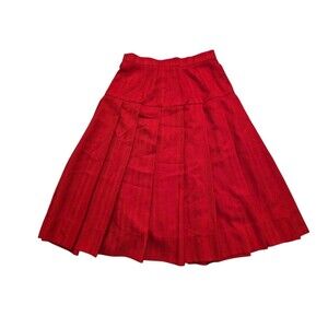 VTG Handmade Pleated Red Skirt 26 Waist 26.5 Length Cher Clueless Preppy